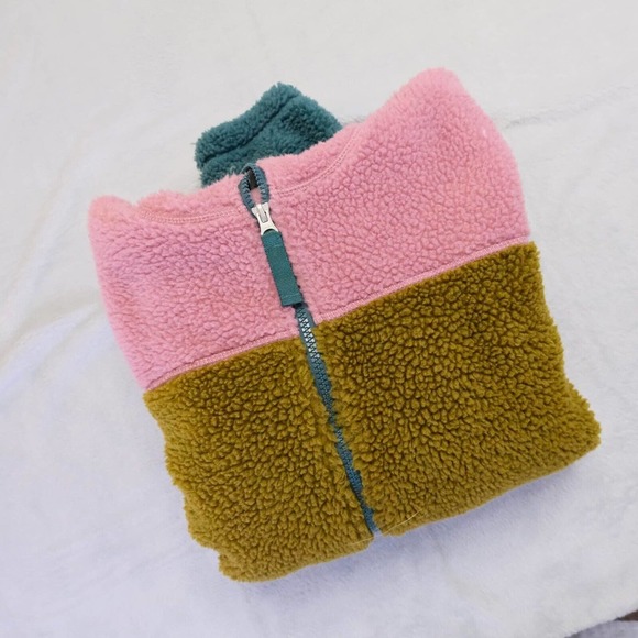 Eddie Bauer Womens Jacket Pullover M Pink Deep Pile Color Block Fleece Full Zip - Picture 2 of 13